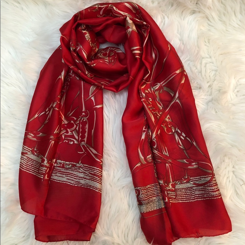 NWOT Printed silky red scarf